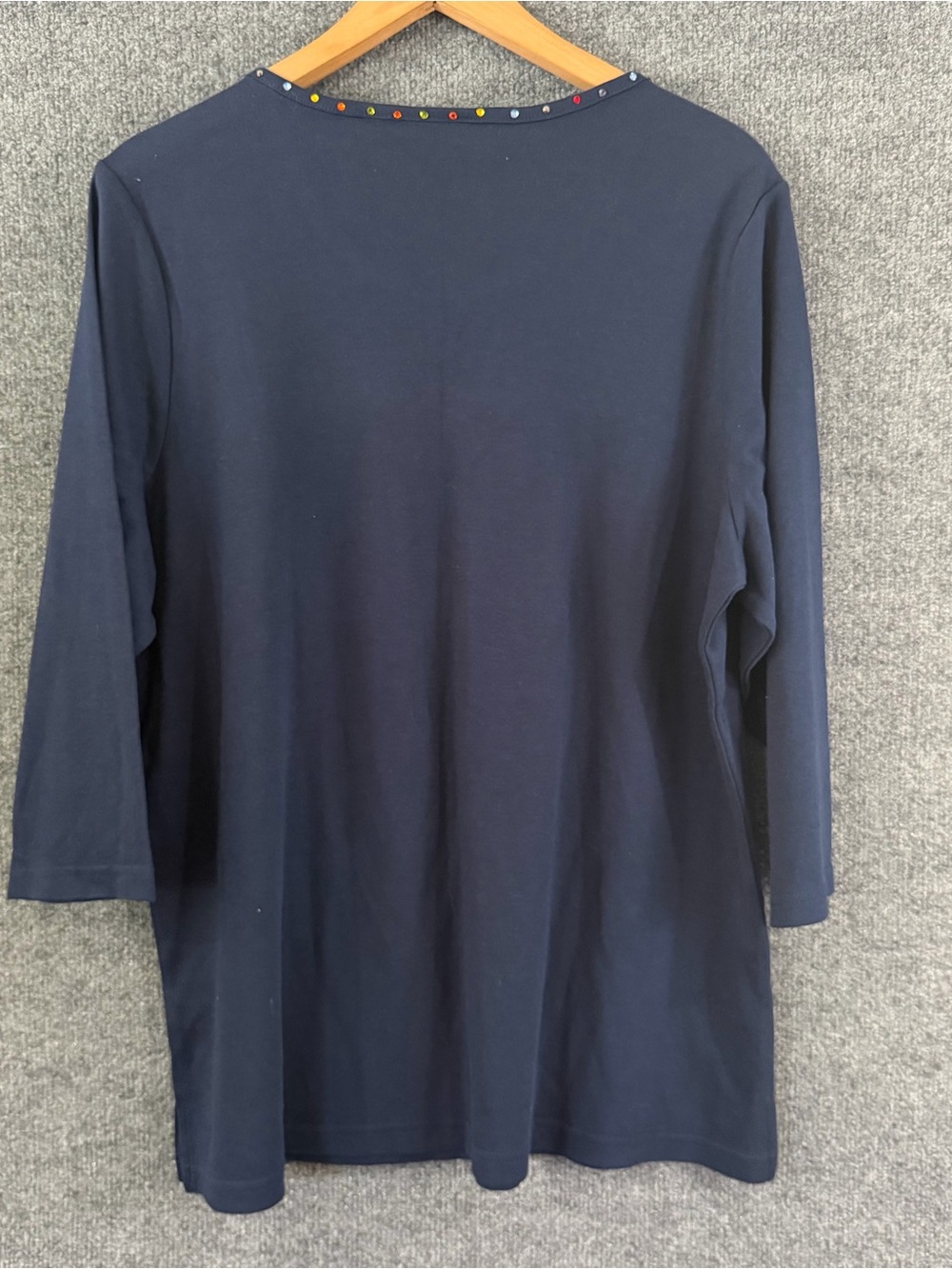 Quacker Factory Womens Embellished Top Size XL Blue Ghost Halloween 3/4 Sleeve - Picture 2 of 8